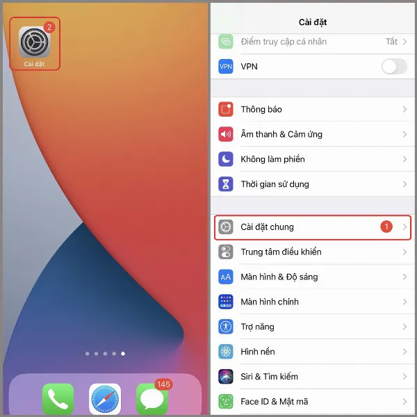 Mở cài đặt và chọn Cài đặt chung