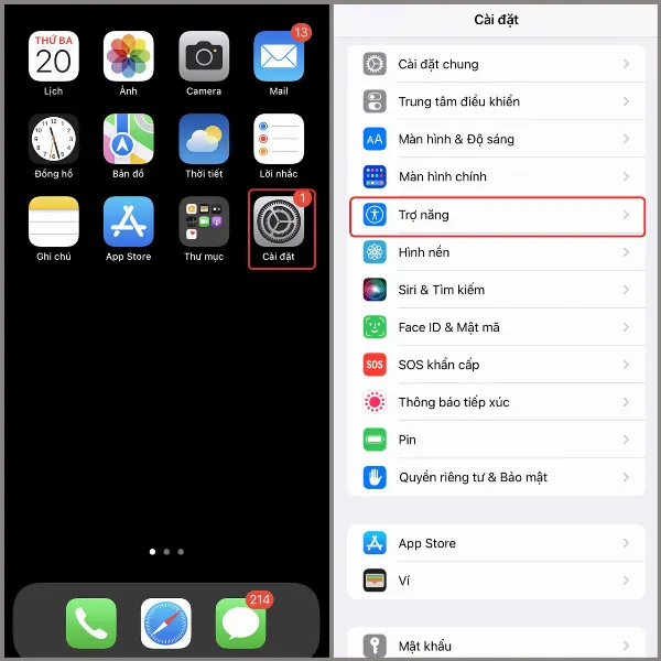 Mở Cài đặt và chọn Trợ năng