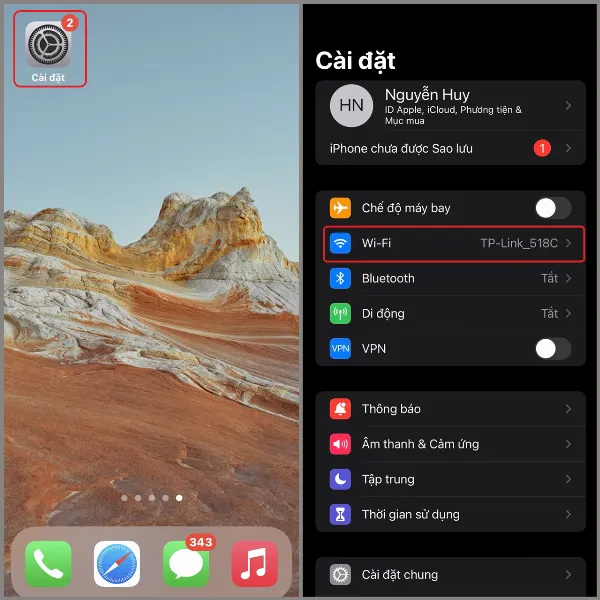 Mở cài đặt Wi-Fi trên iPhone