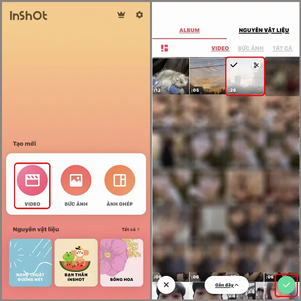Mở InShot và chọn video cần chỉnh sửa