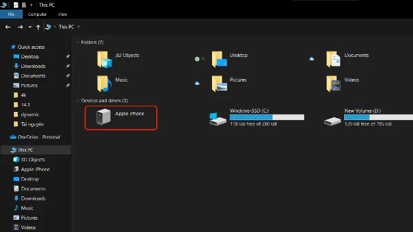 Mở ổ đĩa Apple iPhone trong This PC trên máy tính