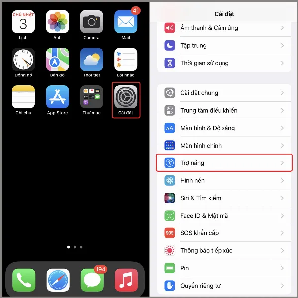 Mở phần cài đặt trợ năng trên iPhone