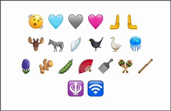 Mô tả ảnh: Bộ sưu tập biểu tượng cảm xúc mới trên iOS 16.4 Beta 1, bao gồm các biểu tượng như khuôn mặt cười, động vật và đồ vật