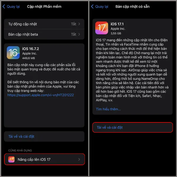 Mô tả các bước để tải về và cài đặt phiên bản iOS mới