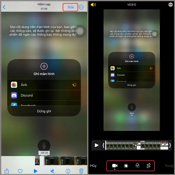 Mô tả các tùy chọn chỉnh sửa video quay màn hình trên iPhone 12