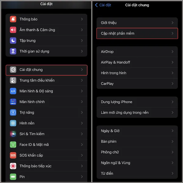 Mô tả cách cập nhật phần mềm iOS