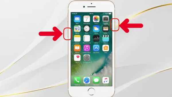 Mô tả cách nhấn đồng thời nút giảm âm lượng và nút nguồn trên iPhone 7