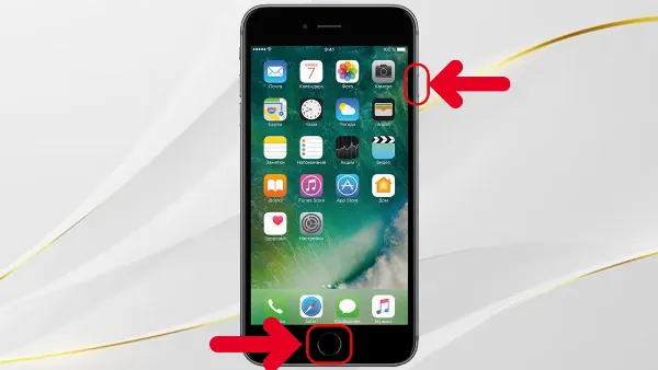 Mô tả cách nhấn đồng thời nút Home và nút nguồn trên iPhone đời cũ