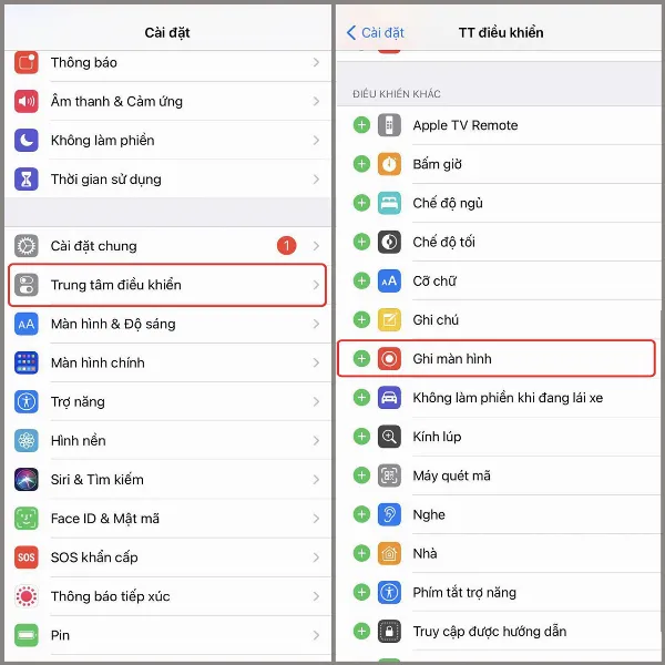 Mô tả cách thêm tính năng ghi màn hình vào trung tâm điều khiển trên iPhone 12