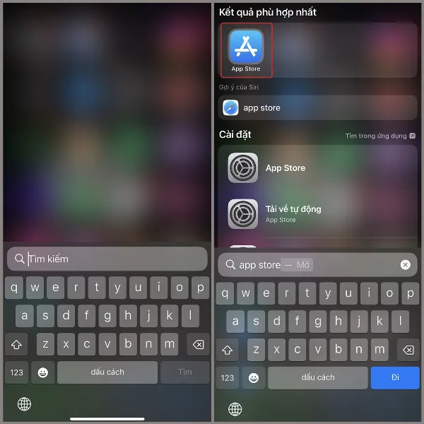 Mô tả cách tìm kiếm App Store bằng thanh tìm kiếm trên iPhone