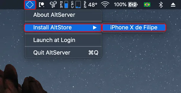 Cách tải AltStore trên iPhone, giúp bạn cài các ứng dụng thứ 3 bên ngoài để phục vụ cho nhu cầu của mình 8 Mô tả hình ảnh: Hướng dẫn cài đặt AltStore trên macOS, hiển thị biểu tượng AltServer và các tùy chọn cài đặt