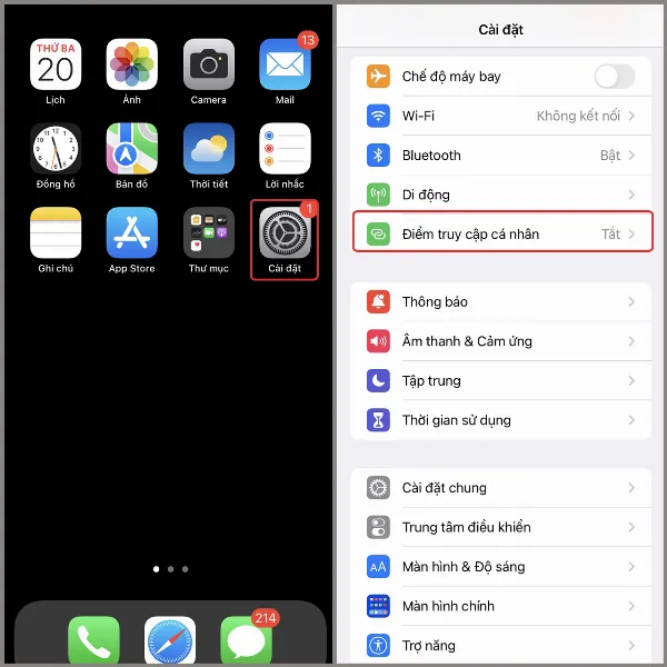Mô tả ứng dụng Cài đặt trên iPhone 14 Plus