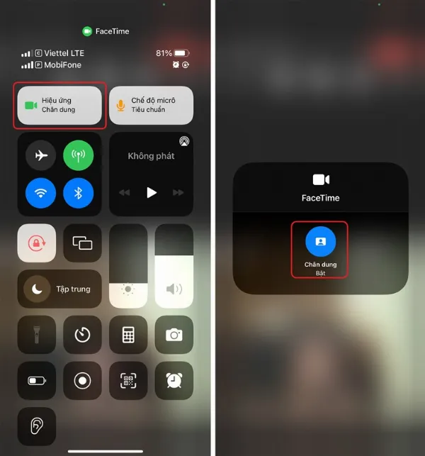 Mở Trung Tâm Điều Khiển trong khi gọi FaceTime
