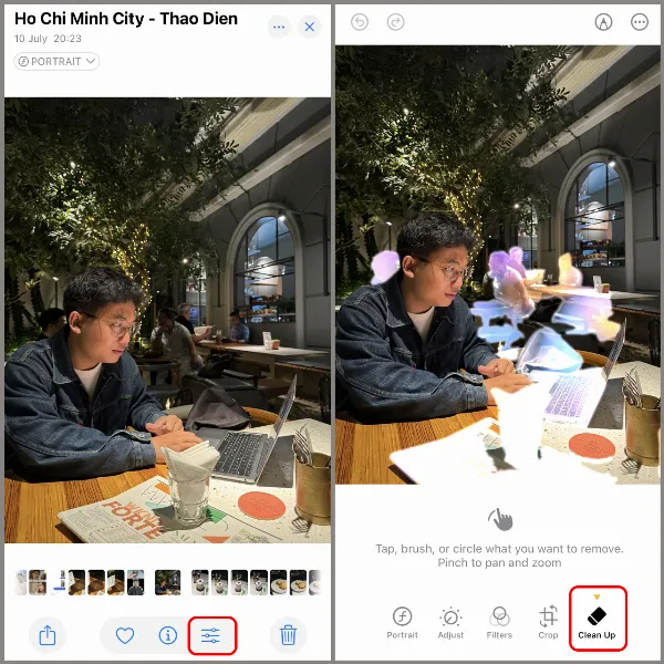 Mở ứng dụng Ảnh, chọn ảnh cần sửa, nhấn Sửa và chọn Clean Up trên iOS 18.1 Beta 3