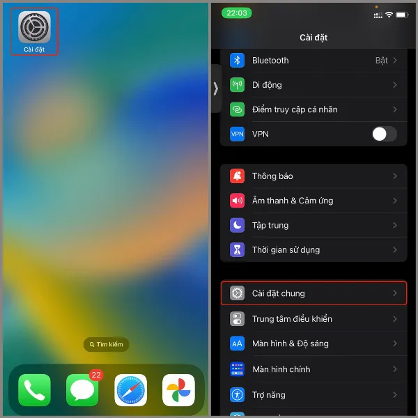 Mở ứng dụng Cài đặt trên iPhone