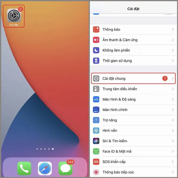 Mở ứng dụng Cài đặt trên iPhone và chọn Cài đặt chung
