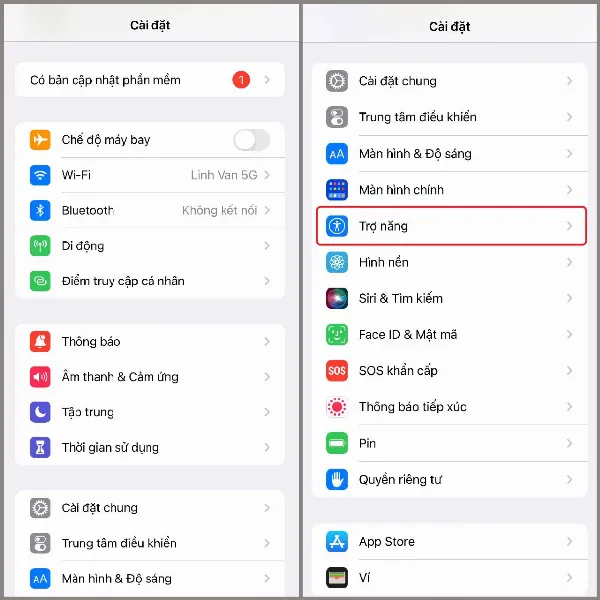 Mở ứng dụng Cài đặt trên iPhone và chọn mục Trợ năng
