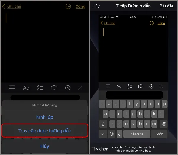 Mở ứng dụng cần khóa, nhấn nút Home 3 lần để kích hoạt Truy cập được Hướng dẫn.