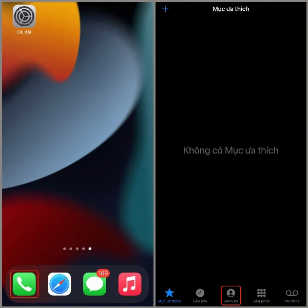 Mở ứng dụng Điện thoại và chọn tab Danh bạ