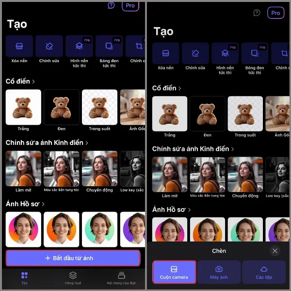 Mở ứng dụng Photoroom, chọn ảnh từ thư viện để bắt đầu ghép ảnh