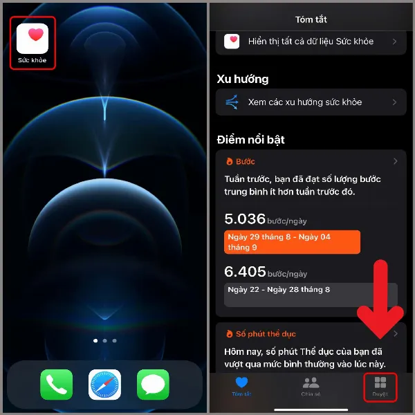 Mở ứng dụng Sức khỏe và chọn Duyệt
