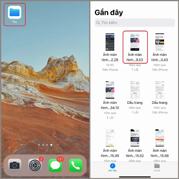 mở ứng dụng tệp và tìm ảnh vừa chụp màn hình