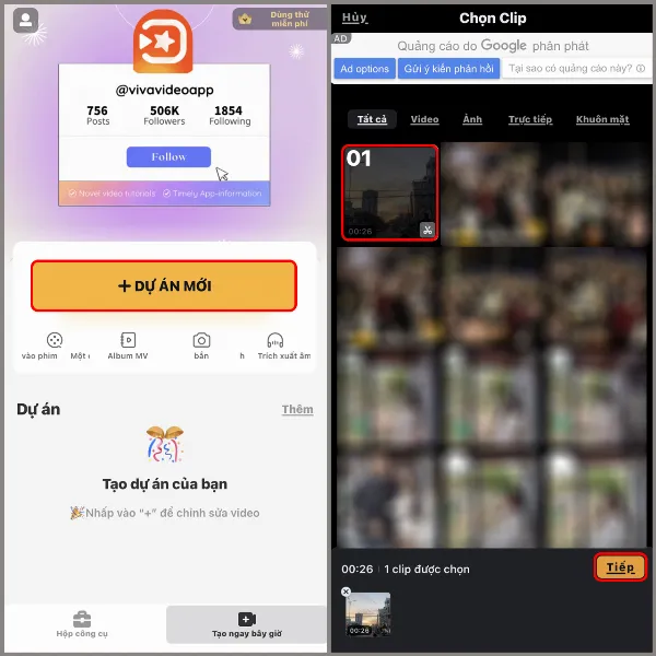 Mở VivaVideo và chọn video cần chỉnh sửa