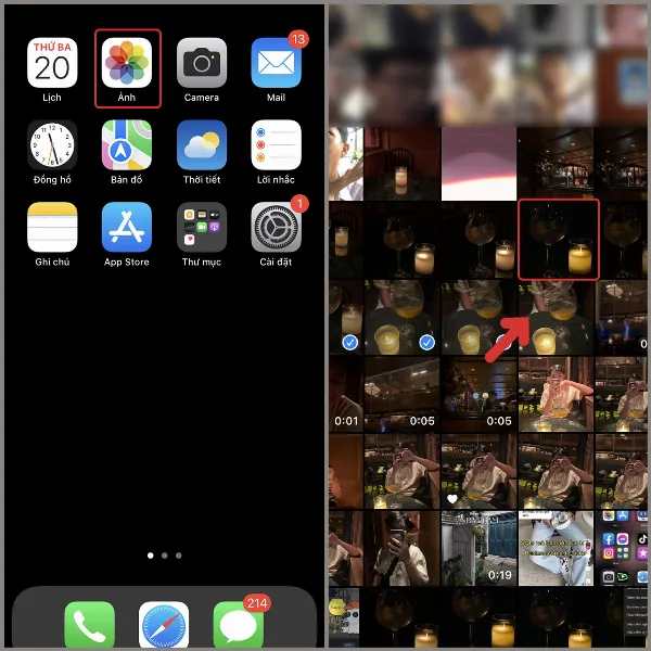 Một người đang mở ứng dụng Ảnh trên iPhone