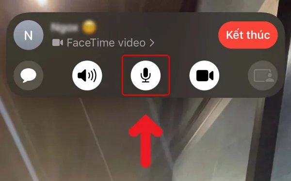 Một người đang tắt tiếng micrô trong cuộc gọi FaceTime bằng cách nhấn vào nút Tắt tiếng trên màn hình iPhone