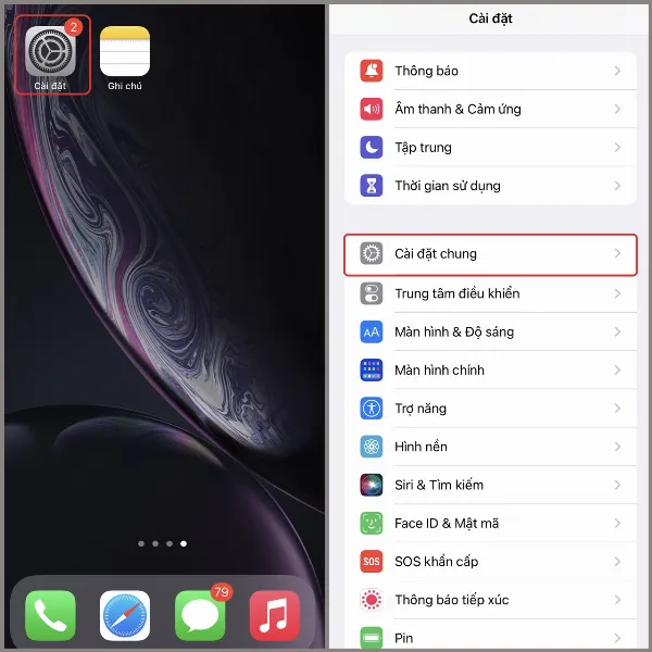 Mục cài đặt chung trên iPhone