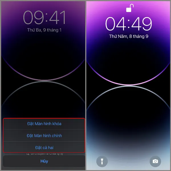 Người dùng chọn thiết lập hình nền vừa tải cho màn hình khóa hoặc màn hình chính