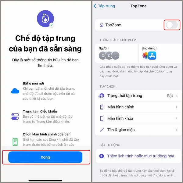 Người dùng hoàn tất cài đặt và bật chế độ Tập trung để hiển thị emoji trên thanh trạng thái iPhone