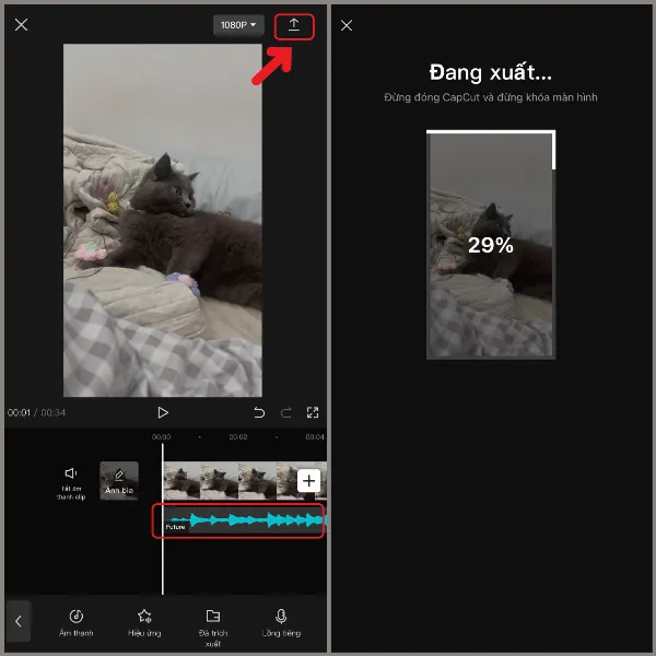 Người dùng tùy chỉnh âm thanh và lưu video sau khi hoàn tất chỉnh sửa trên CapCut