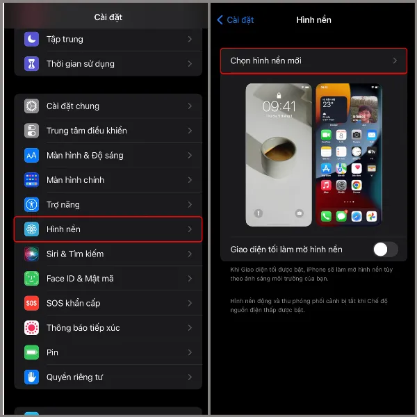 Người dùng vào Cài đặt và chọn mục Hình nền trên iPhone