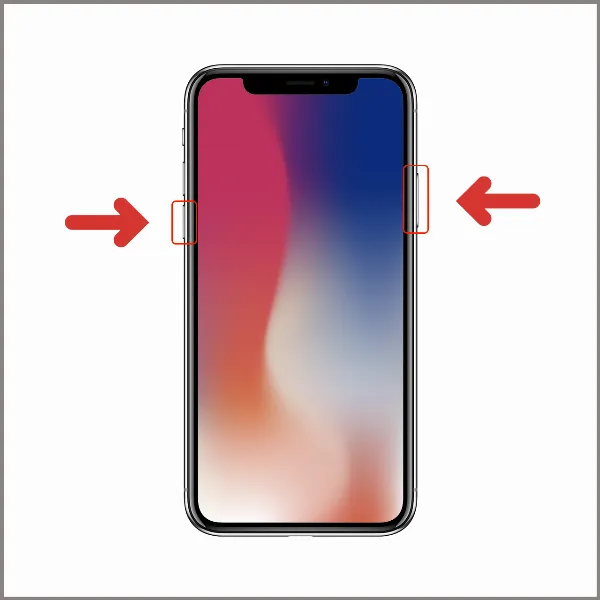Nhấn giữ đồng thời nút nguồn và nút giảm âm lượng để reset iPhone X khi bị treo