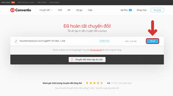 Nhấn nút Tải về sau khi chuyển đổi xong