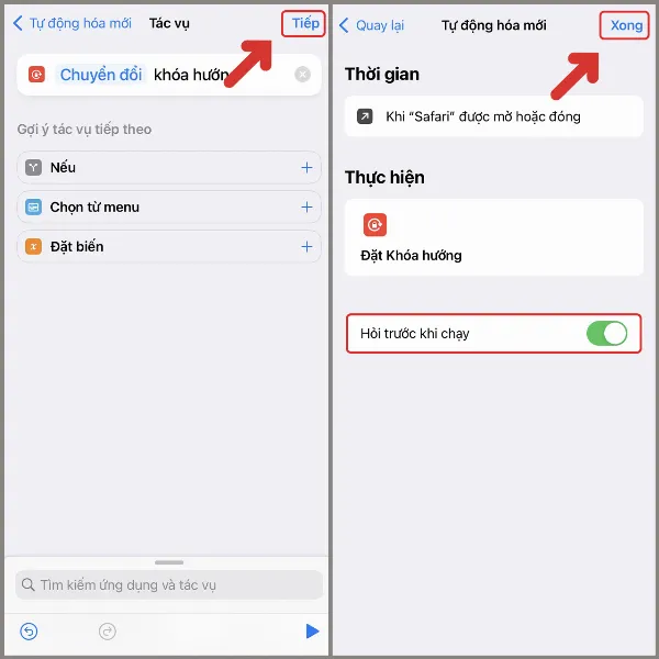 Nhấn Tiếp, tắt Hỏi trước khi chạy và nhấn Xong