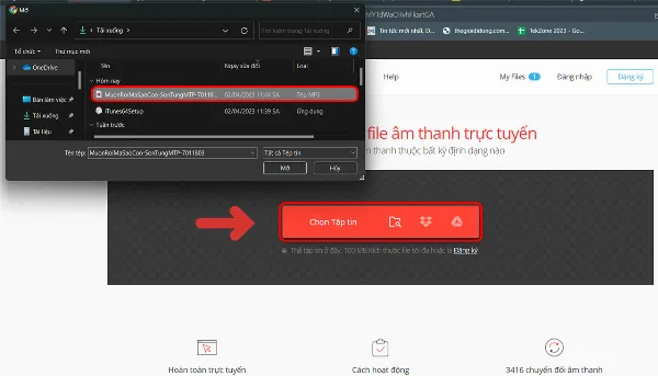 Nhấn vào nút Chọn tập tin trên trang Convertio