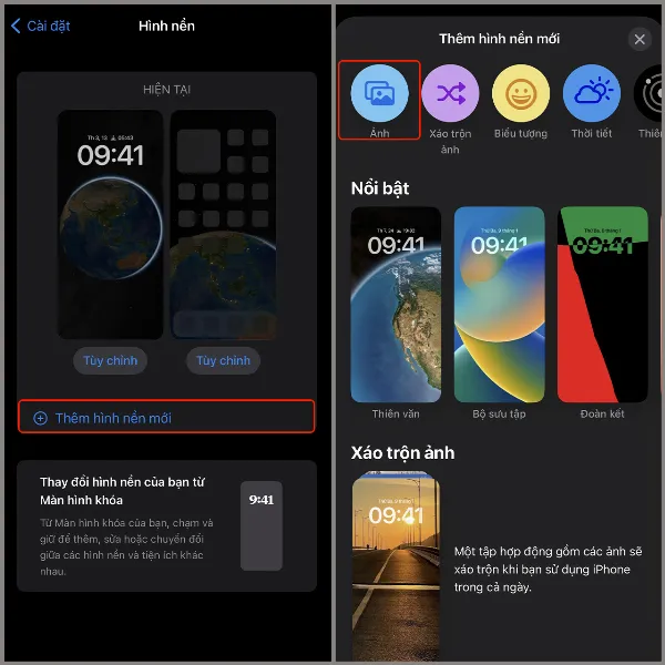 Nhấn vào tùy chọn Chọn hình nền mới và truy cập thư viện ảnh