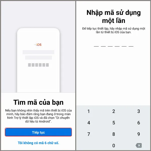 Nhập mã kết nối từ iPhone vào thiết bị Android