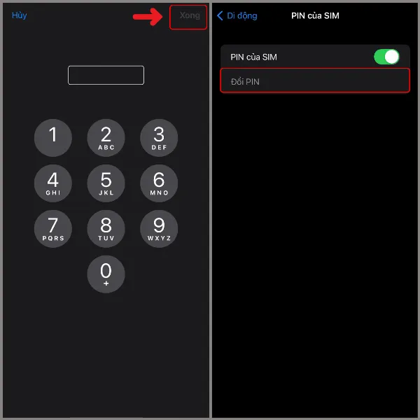 Nhập mã PIN mặc định của nhà mạng, nhấn Xong, sau đó chọn Đổi PIN và làm theo hướng dẫn để thiết lập mã PIN mới