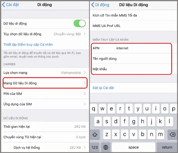 Nhập thông tin APN