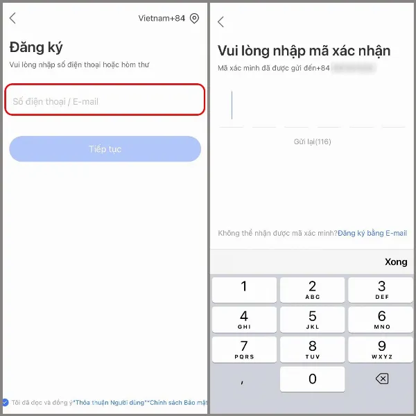 Nhập thông tin đăng ký tài khoản Yoosee
