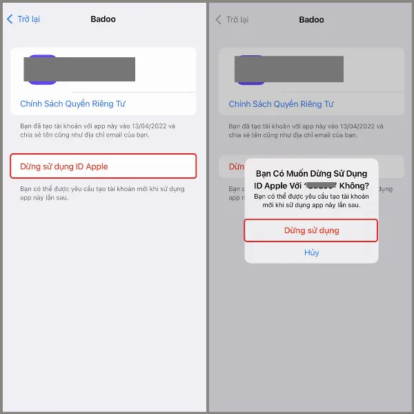 Nút Dừng sử dụng ID Apple