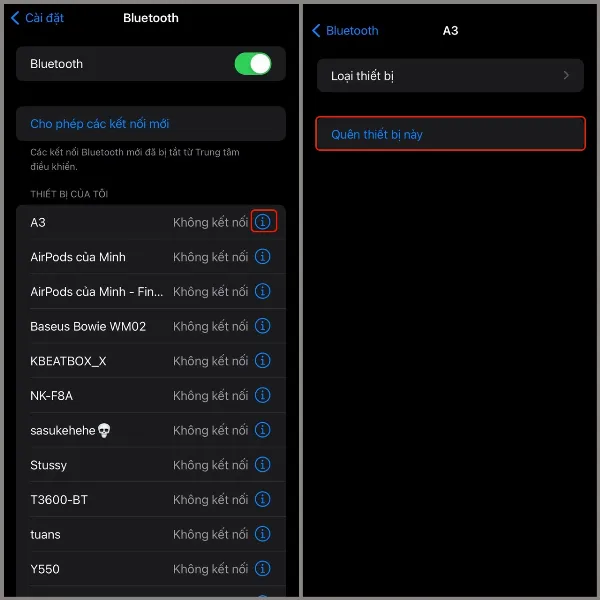 Quên thiết bị Bluetooth và kết nối lại từ đầu