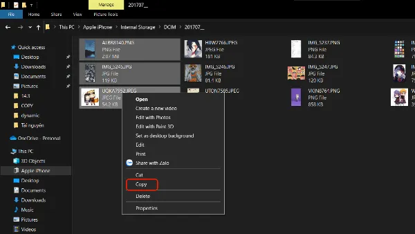 Sao chép ảnh từ các thư mục con trong DCIM và dán vào thư mục lưu trữ trên máy tính