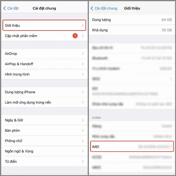 Sao chép dãy số IMEI trong phần Giới thiệu