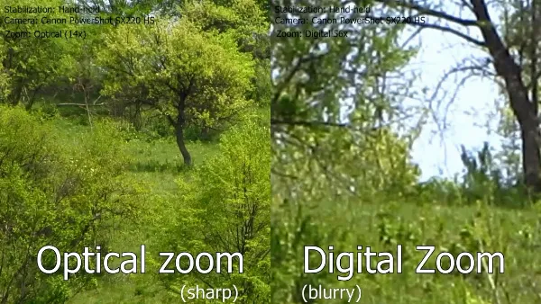 So sánh chất lượng ảnh chụp giữa zoom quang học và zoom kỹ thuật số trên điện thoại.