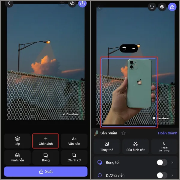 Sử dụng tính năng chèn ảnh, xóa nền tự động và điều chỉnh vị trí ảnh ghép