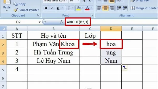 Tách chữ trong Excel bằng hàm RIGHT